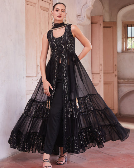 Black Georgette Designer Pant Kameez Suit