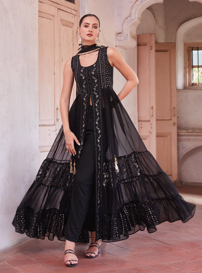 Black Georgette Designer Pant Kameez Suit