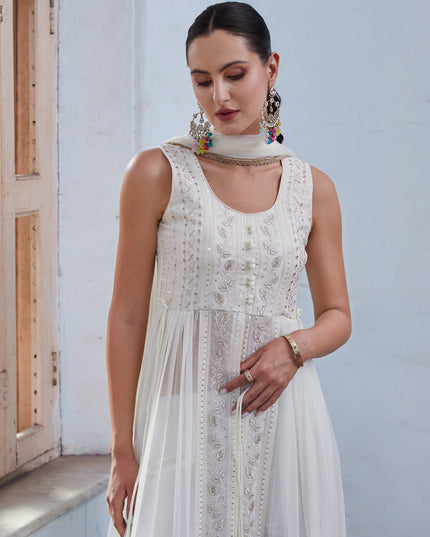 White Georgette Designer Pant Kameez Suit