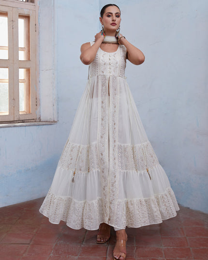 White Georgette Designer Pant Kameez Suit