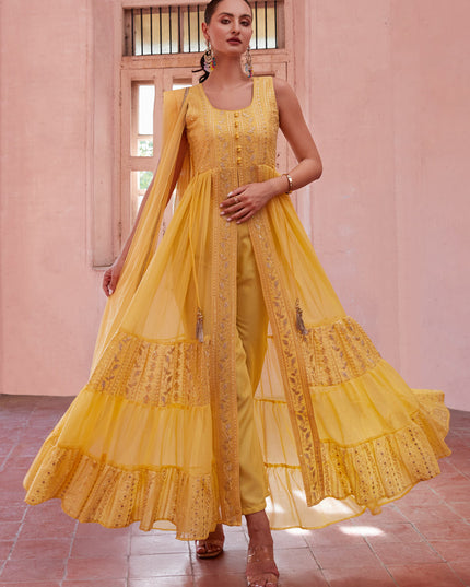 Golden Yellow Georgette Designer Pant Kameez Suit