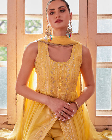Golden Yellow Georgette Designer Pant Kameez Suit