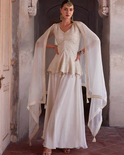 Off White Embroidered Georgette Designer Indo Western