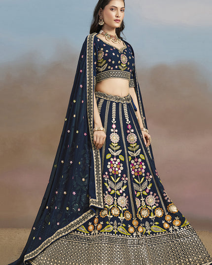 Stylish Navy Blue Designer Georgette Lehenga Choli Set for Wedding
