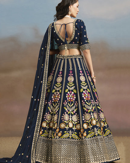 Stylish Navy Blue Designer Georgette Lehenga Choli Set for Wedding
