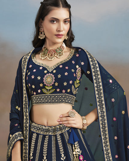 Stylish Navy Blue Designer Georgette Lehenga Choli Set for Wedding