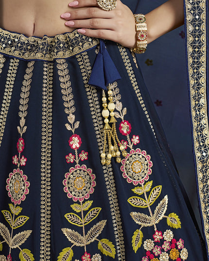 Stylish Navy Blue Designer Georgette Lehenga Choli Set for Wedding