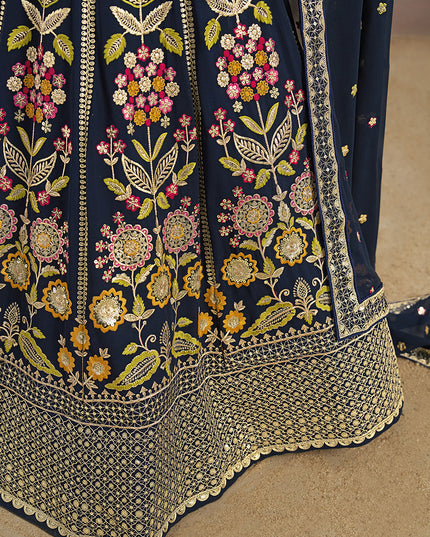 Stylish Navy Blue Designer Georgette Lehenga Choli Set for Wedding