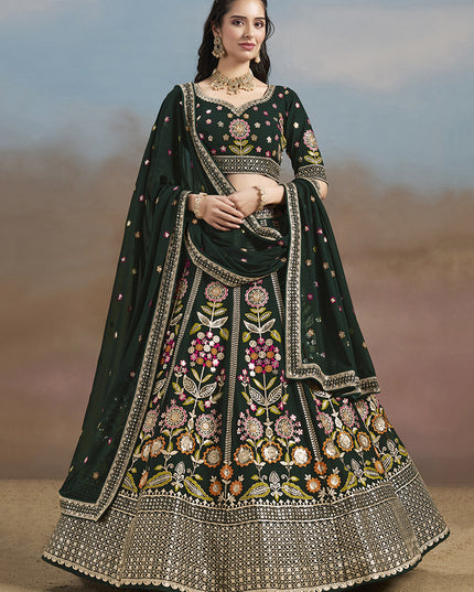 Amazing Bottle Green Designer Georgette Lehenga Choli Set for Wedding
