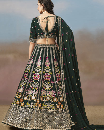 Amazing Bottle Green Designer Georgette Lehenga Choli Set for Wedding