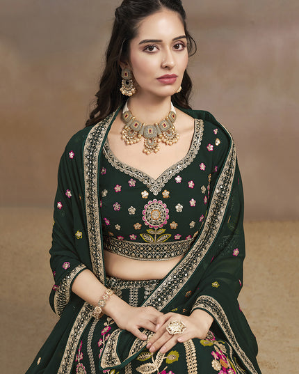Amazing Bottle Green Designer Georgette Lehenga Choli Set for Wedding
