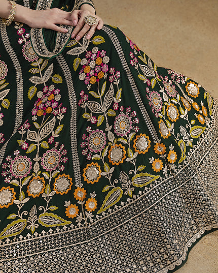 Amazing Bottle Green Designer Georgette Lehenga Choli Set for Wedding