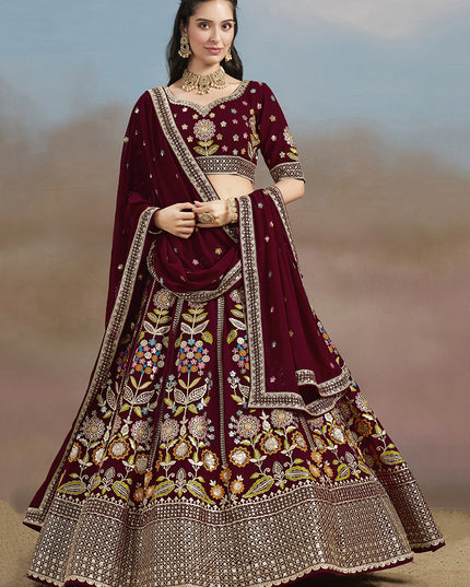 Delicate Maroon Designer Georgette Lehenga Choli Set for Wedding