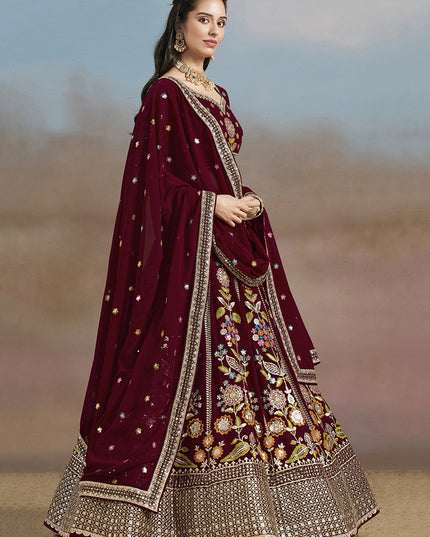 Delicate Maroon Designer Georgette Lehenga Choli Set for Wedding