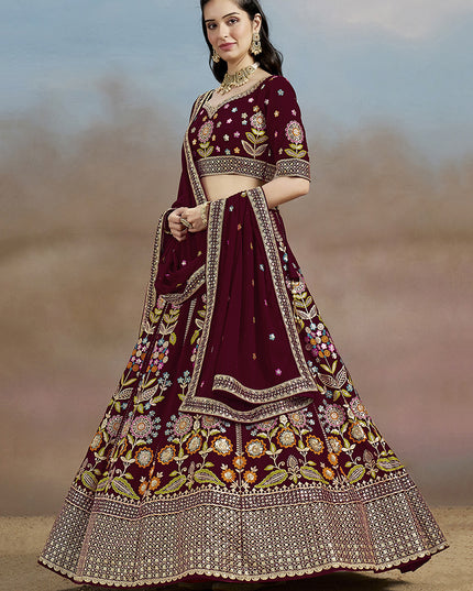 Delicate Maroon Designer Georgette Lehenga Choli Set for Wedding