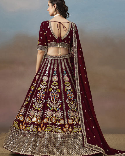 Delicate Maroon Designer Georgette Lehenga Choli Set for Wedding