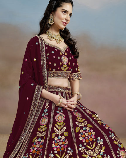 Delicate Maroon Designer Georgette Lehenga Choli Set for Wedding