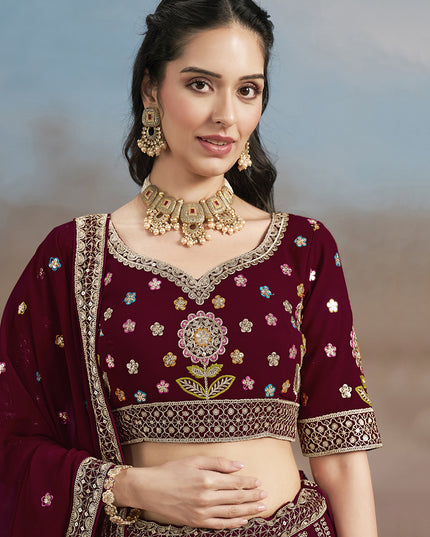 Delicate Maroon Designer Georgette Lehenga Choli Set for Wedding