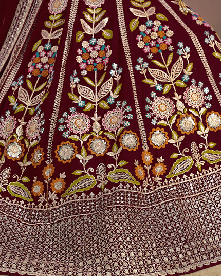 Delicate Maroon Designer Georgette Lehenga Choli Set for Wedding
