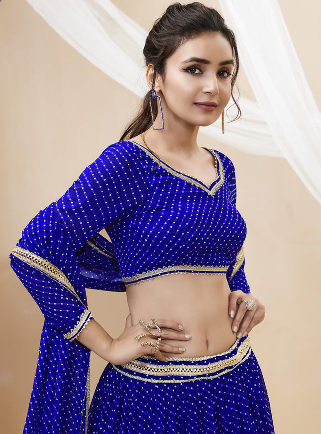 Royal Blue Leheriya Print Georgette Lehenga Choli