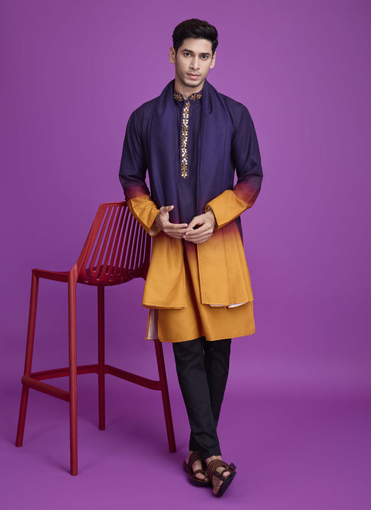 Purple and Mustard Rayon Navratri Special Kurta
