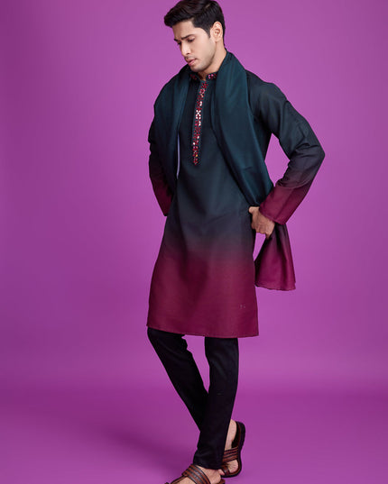 Teal Green and Maroon Rayon Navratri Special Kurta