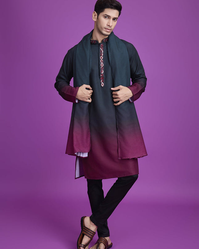 Teal Green and Maroon Rayon Navratri Special Kurta