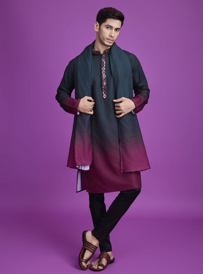 Teal Green and Maroon Rayon Navratri Special Kurta