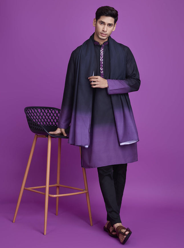 Black and Dusty Purple Rayon Navratri Special Kurta