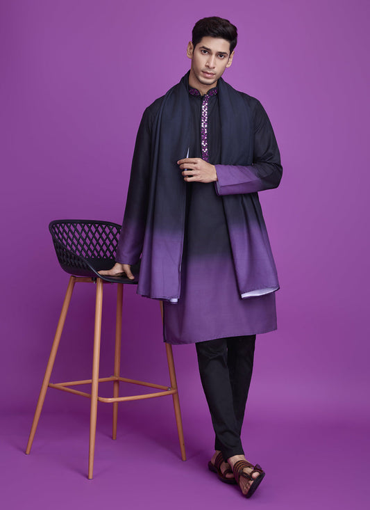 Black and Dusty Purple Rayon Navratri Special Kurta