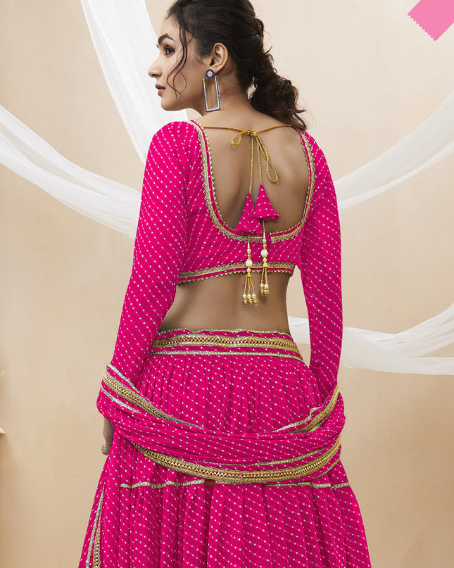 Rani Pink Leheriya Print Georgette Lehenga Choli