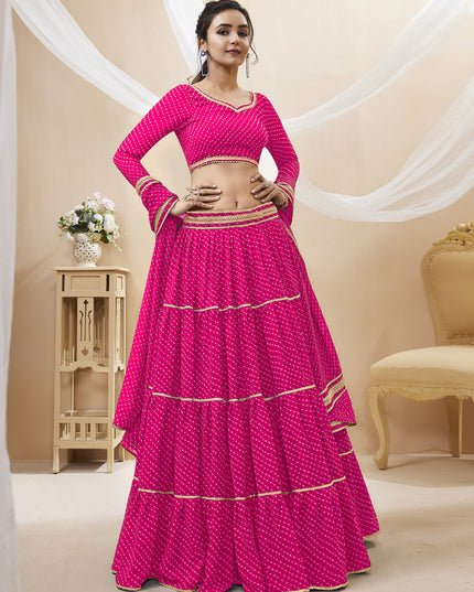 Rani Pink Leheriya Print Georgette Lehenga Choli