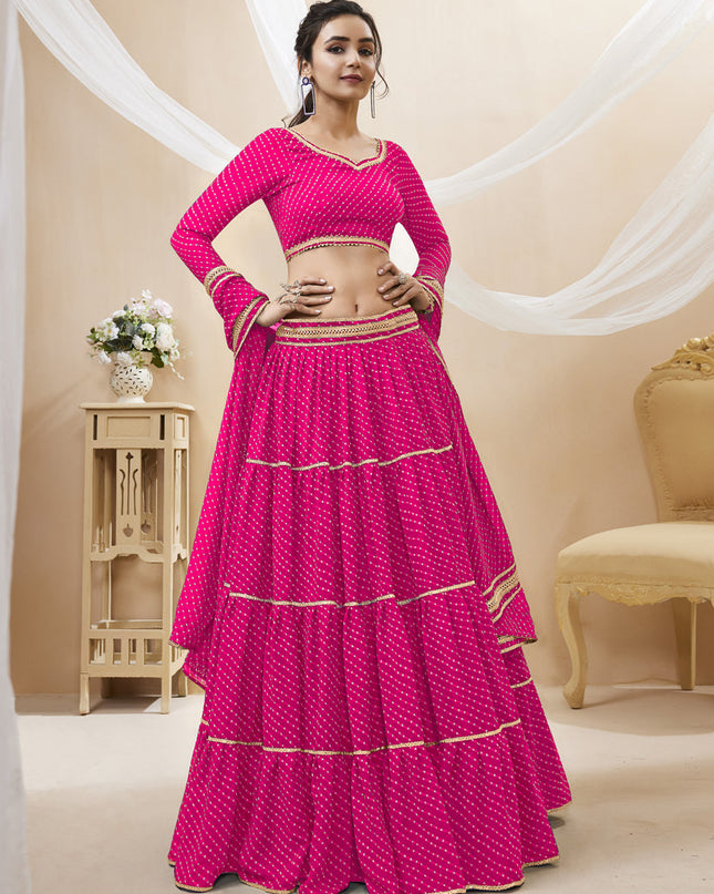 Rani Pink Leheriya Print Georgette Lehenga Choli