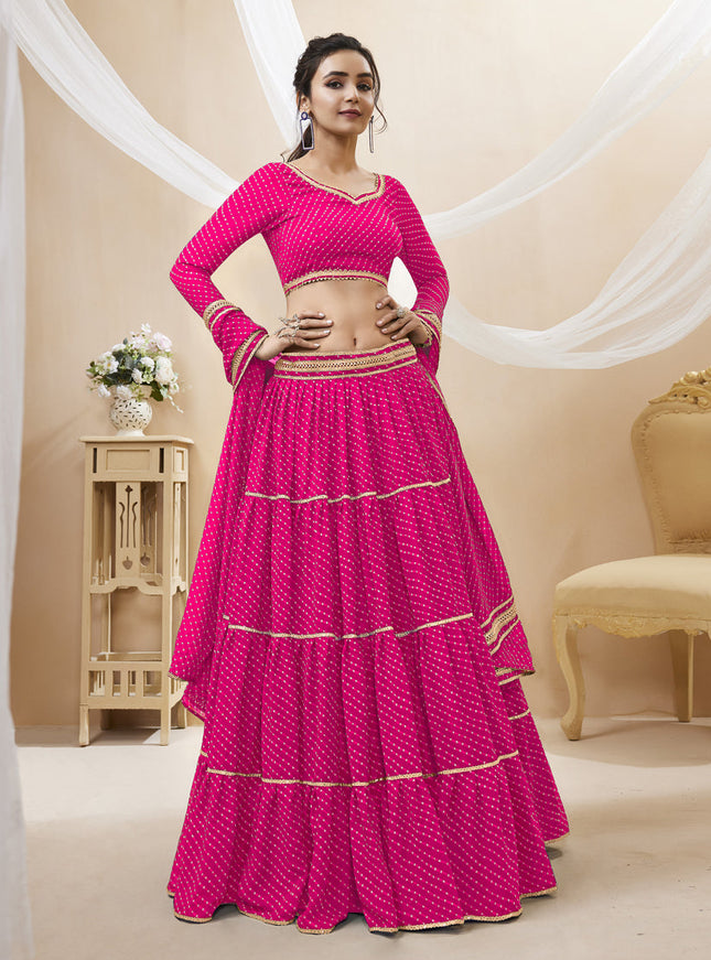 Rani Pink Leheriya Print Georgette Lehenga Choli