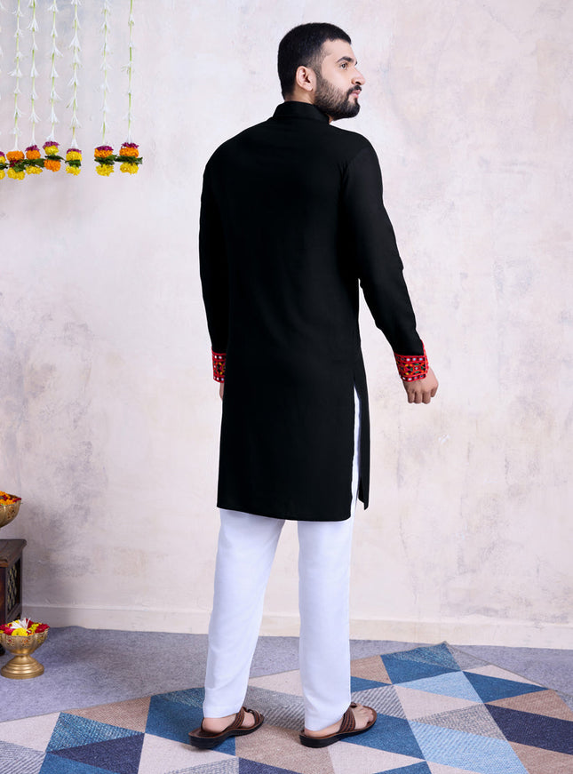 Black Rayon Gamthi Work Navratri Special Kurta