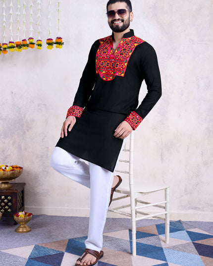 Black Rayon Gamthi Work Navratri Special Kurta