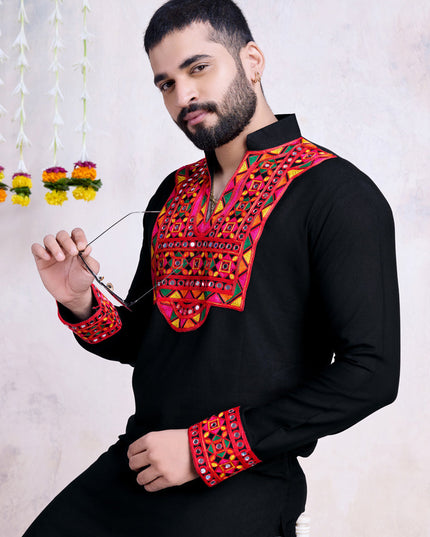 Black Rayon Gamthi Work Navratri Special Kurta