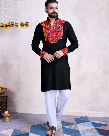 Black Rayon Gamthi Work Navratri Special Kurta