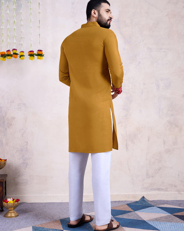 Mustard Yellow Rayon Gamthi Work Navratri Special Kurta