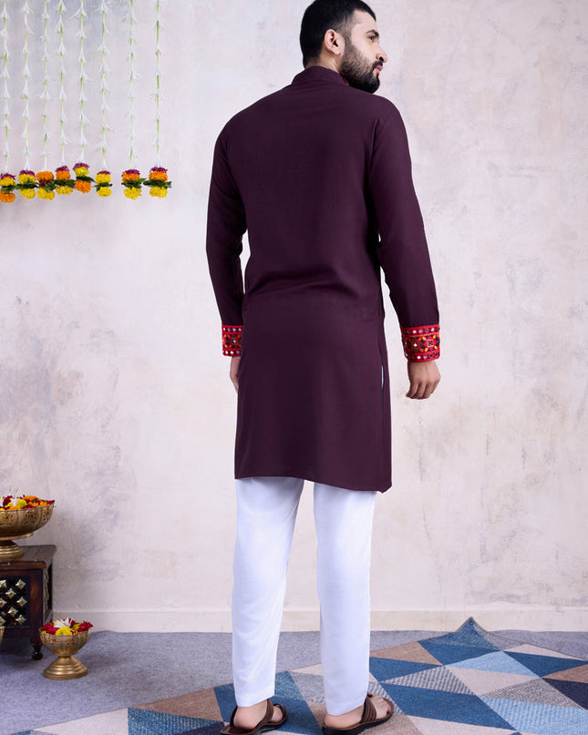 Purple Rayon Gamthi Work Navratri Special Kurta