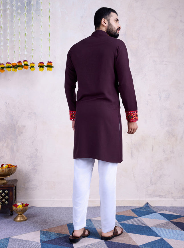 Purple Rayon Gamthi Work Navratri Special Kurta