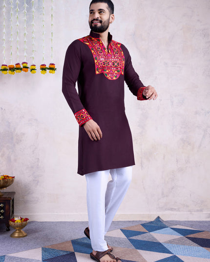 Purple Rayon Gamthi Work Navratri Special Kurta