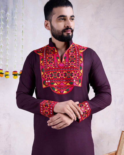 Purple Rayon Gamthi Work Navratri Special Kurta