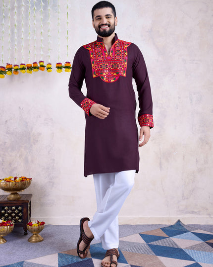 Purple Rayon Gamthi Work Navratri Special Kurta