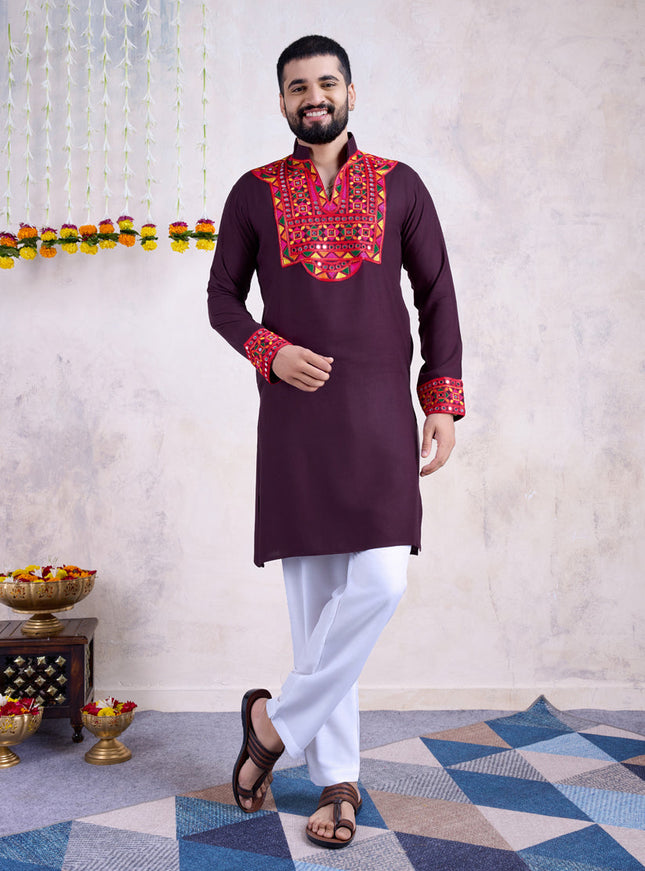 Purple Rayon Gamthi Work Navratri Special Kurta