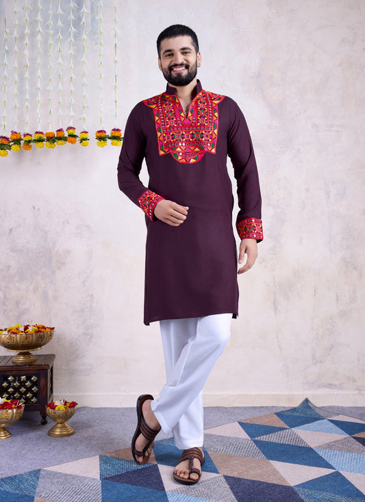 Purple Rayon Gamthi Work Navratri Special Kurta