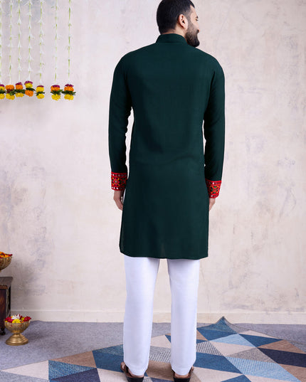 Pine Green Rayon Gamthi Work Navratri Special Kurta