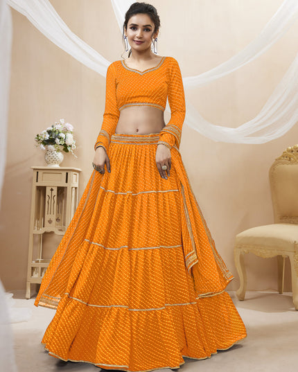 Golden Yellow Leheriya Print Georgette Lehenga Choli