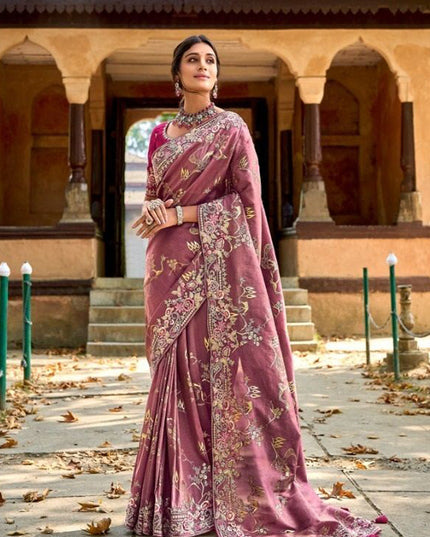 Old Rose Gadhwal Silk Designer Saree