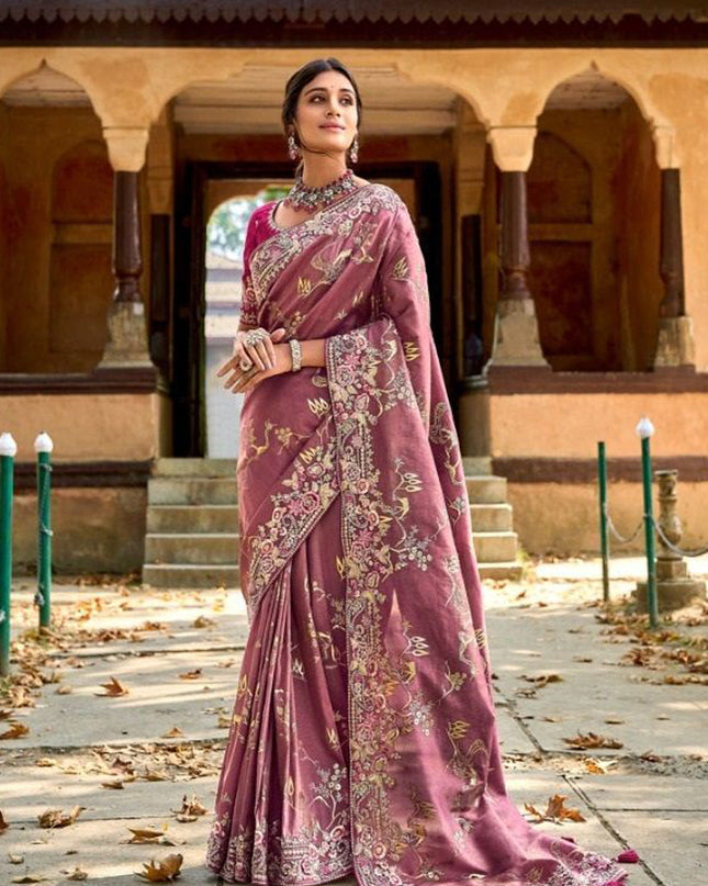 Old Rose Gadhwal Silk Designer Saree
